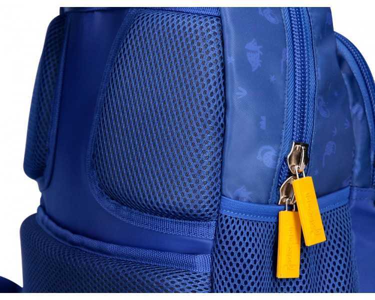 Cartera escolar liderpapel moc hila multibolsillo infantil dino azul 350x110x270 mm