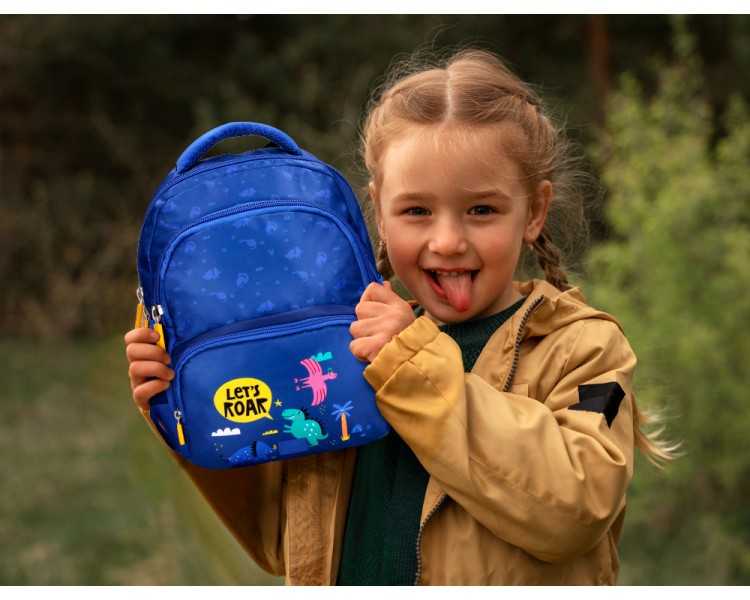 Cartera escolar liderpapel moc hila multibolsillo infantil dino azul 350x110x270 mm