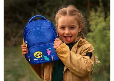 Cartera escolar liderpapel moc hila multibolsillo infantil dino azul 350x110x270 mm