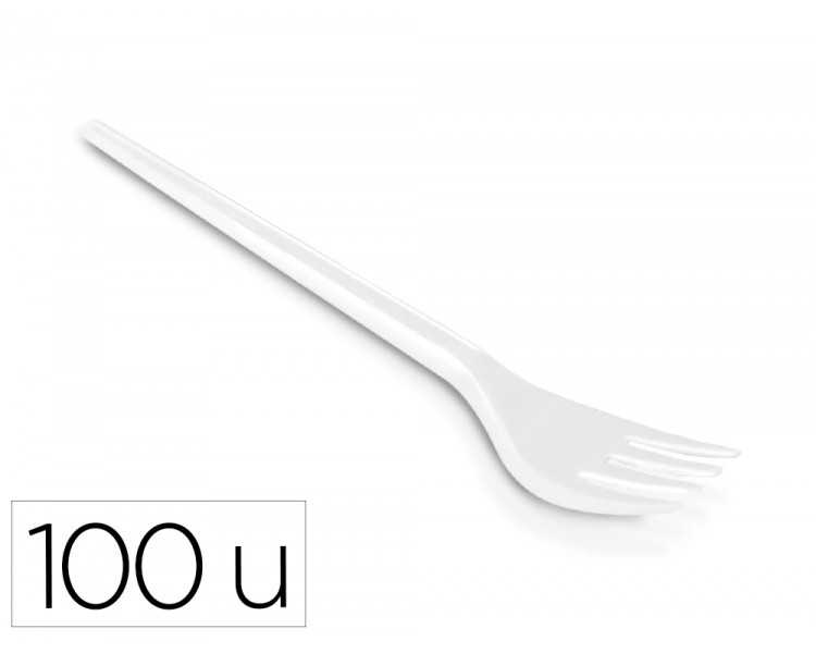 Tenedor de plastico blanco reutilizable paquete de 100 unidades