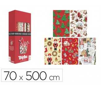Papel de regalo basika navidad rollo ancho 70 cm longitud 5 m diseños surtidos gramaje 50 gr