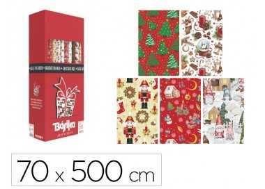 Papel de regalo basika navidad rollo ancho 70 cm longitud 5 m diseños surtidos gramaje 50 gr