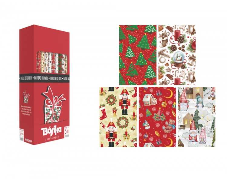 Papel de regalo basika navidad rollo ancho 70 cm longitud 5 m diseños surtidos gramaje 50 gr