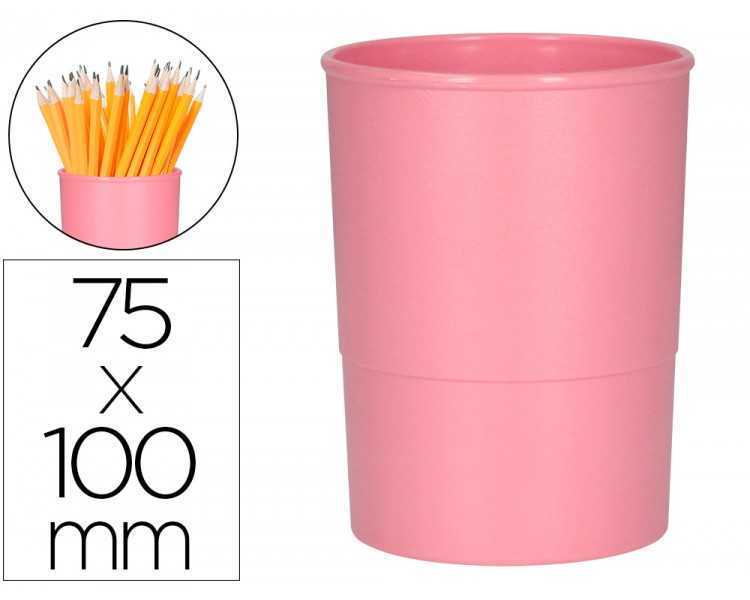 Cubilete portalapices q-connect rosa pastel opaco plastico diametro 75 mm alto 100 mm
