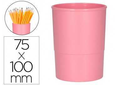Cubilete portalapices q-connect rosa pastel opaco plastico diametro 75 mm alto 100 mm