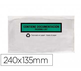 Sobre autoadhesivo q-connect portadocumentos multilingue 240x135 mm sin ventana 100% papel paquete de 100 unidades