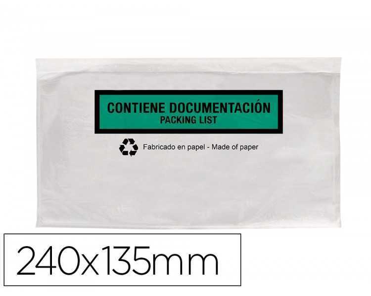 Sobre autoadhesivo q-connect portadocumentos multilingue 240x135 mm sin ventana 100% papel paquete de 100 unidades