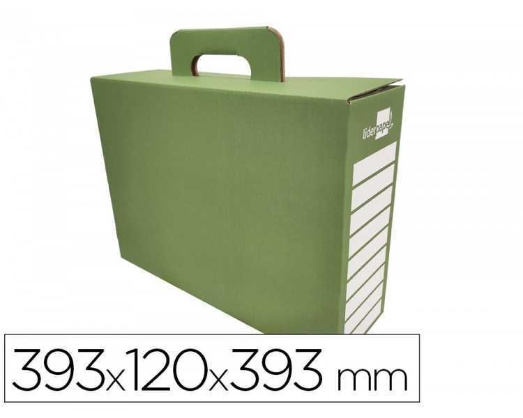 Caja cheque-libro liderpapel para material escolar carton reforzado con asa color verde 393x120x393 mm