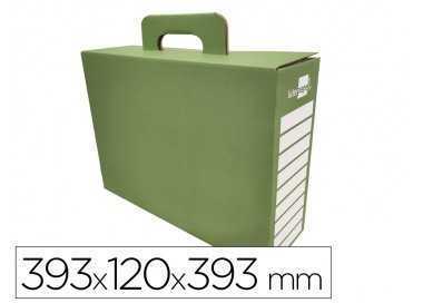 Caja cheque-libro liderpapel para material escolar carton reforzado con asa color verde 393x120x393 mm