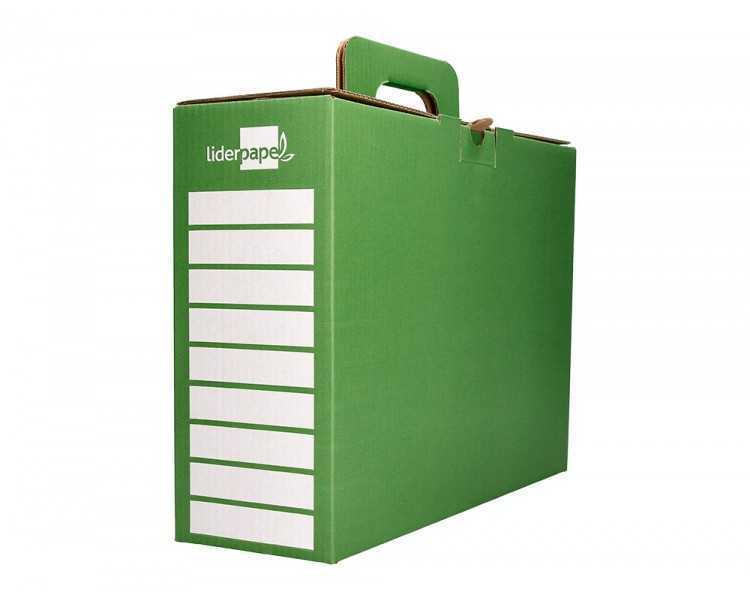 Caja cheque-libro liderpapel para material escolar carton reforzado con asa color verde 393x120x393 mm