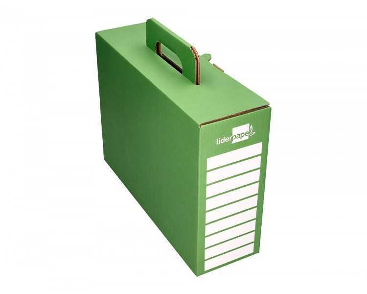 Caja cheque-libro liderpapel para material escolar carton reforzado con asa color verde 393x120x393 mm