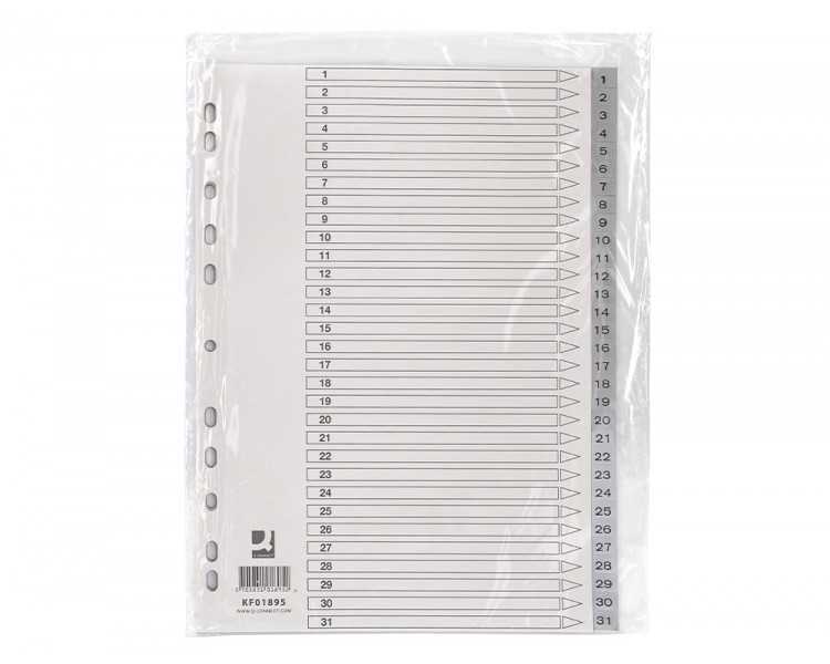 Separador numerico q-connect plastico 1-31 juego de 31 separadores din a4 multitaladro