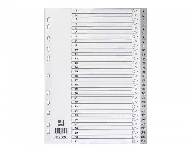 Separador numerico q-connect plastico 1-31 juego de 31 separadores din a4 multitaladro