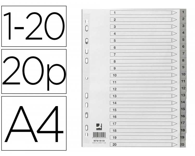 Separador numerico q-connect plastico 1-20 juego de 20 separadores din a4 multitaladro
