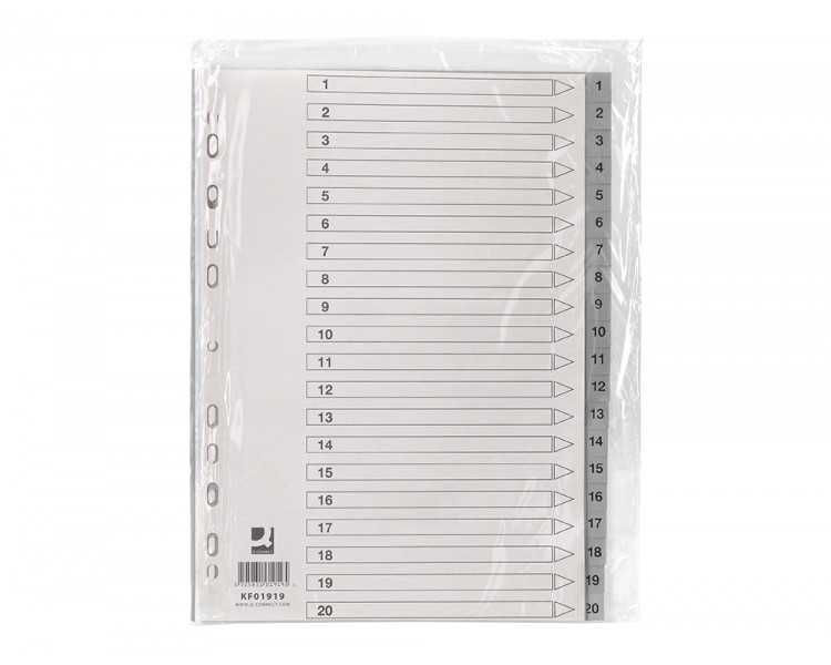 Separador numerico q-connect plastico 1-20 juego de 20 separadores din a4 multitaladro