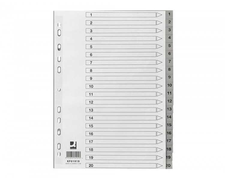 Separador numerico q-connect plastico 1-20 juego de 20 separadores din a4 multitaladro