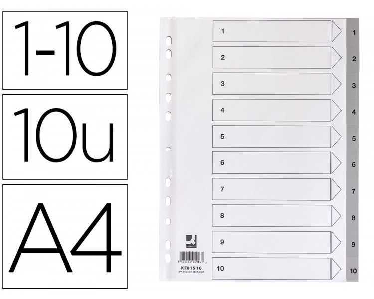 Separador numerico q-connect plastico 1-10 juego de 10 separadores din a4 multitaladro