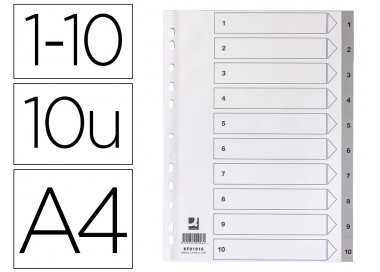 Separador numerico q-connect plastico 1-10 juego de 10 separadores din a4 multitaladro