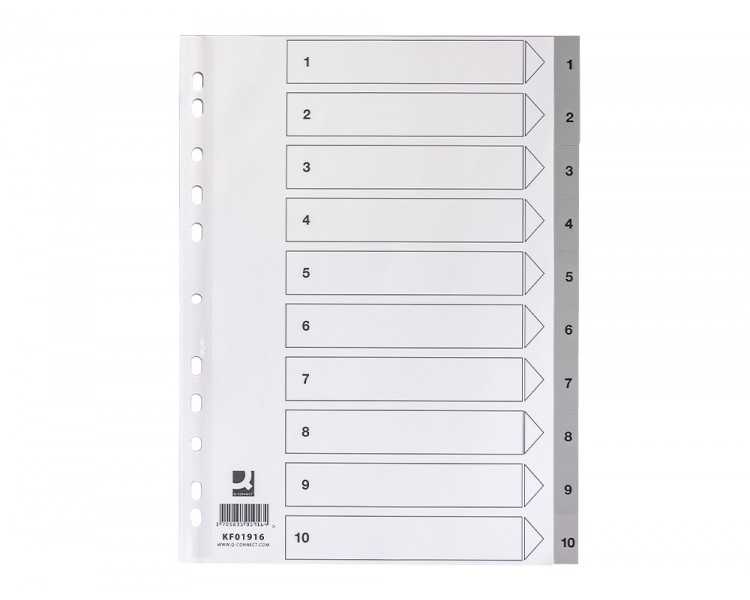 Separador numerico q-connect plastico 1-10 juego de 10 separadores din a4 multitaladro