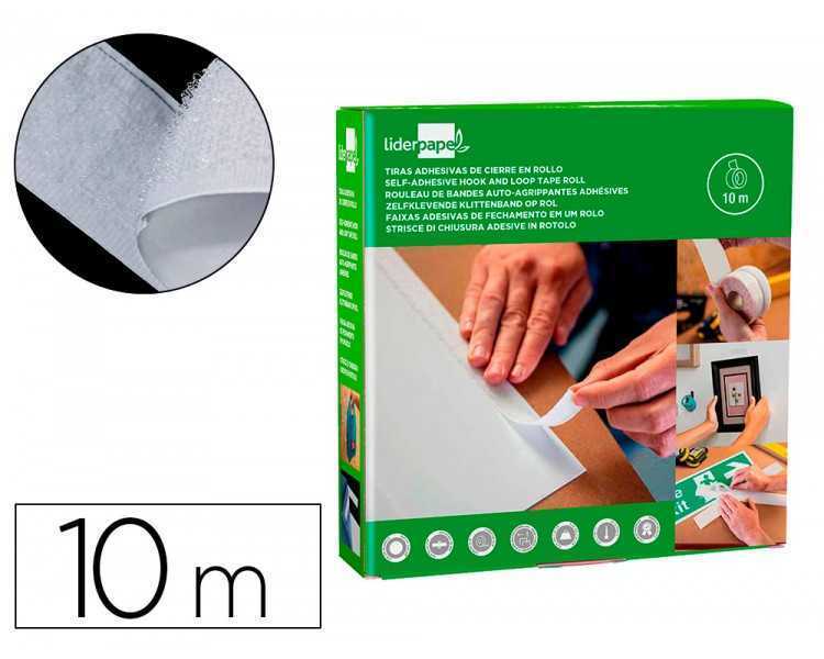 Cinta de cierre adhesiva liderpapel velcro blanco 20mm x 10m