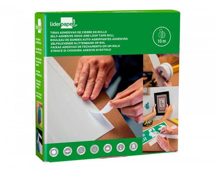 Cinta de cierre adhesiva liderpapel velcro blanco 20mm x 10m