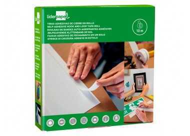 Cinta de cierre adhesiva liderpapel velcro blanco 20mm x 10m