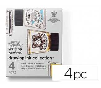 Tinta caligrafica winsor&newton set de 4 botes colores metalicos 14 ml