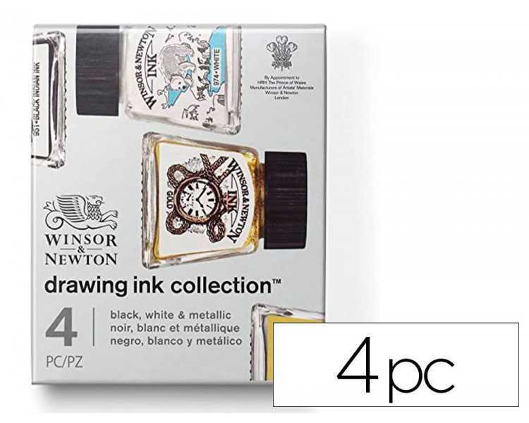 Tinta caligrafica winsor&newton set de 4 botes colores metalicos 14 ml