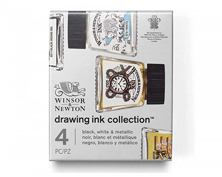 Tinta caligrafica winsor&newton set de 4 botes colores metalicos 14 ml