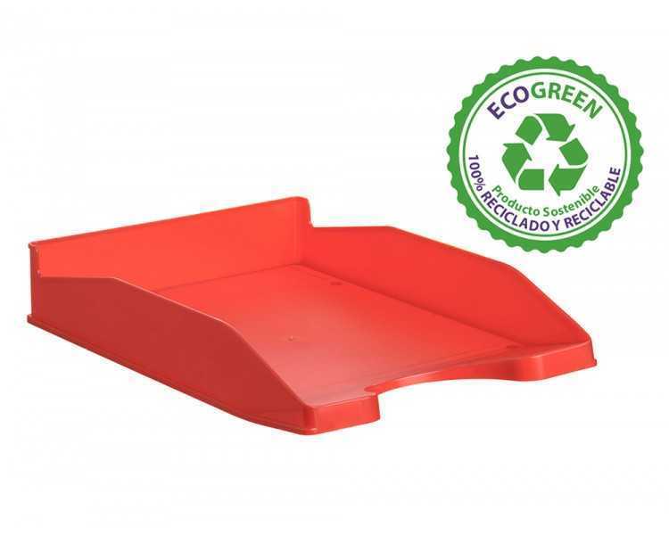 Bandeja sobremesa archivo 2000 ecogreen plastico 100% reciclada apilable formatos din a4 y folio color rojo
