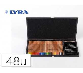 Lapices de colores lyra rembrandt polycolor 36 olores surtidos + 12 lapices de grafito en maletin de madera