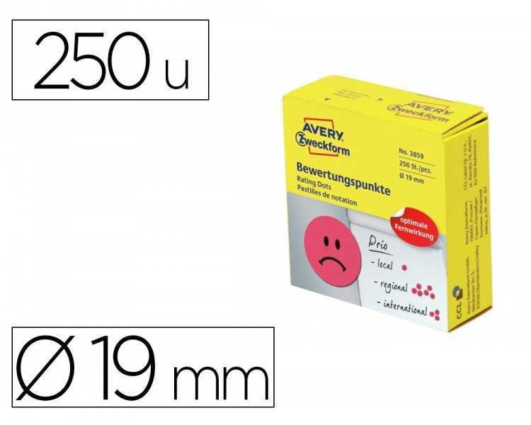 Etiqueta adhesiva avery smile rojo triste 19 mm rollo de 250 unidades