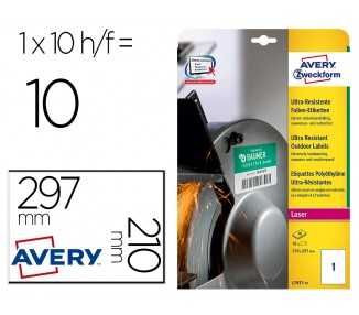Etiqueta adhesiva avery politileno blanco permanente laser fotocopiadora 210x297 mm blister 10 unidades