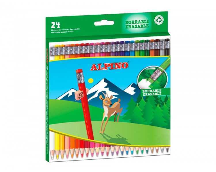 Lapices de colores alpino borrable caja de 24 unidades colores surtidos
