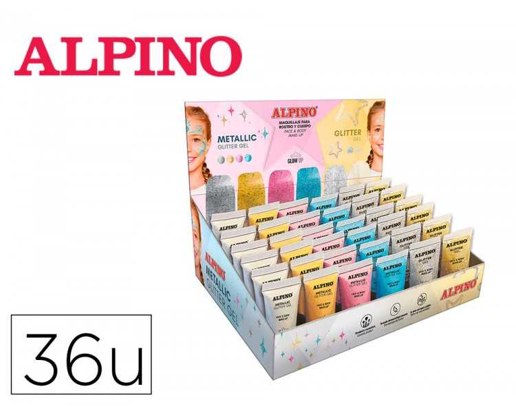 Expositor alpino gel maquillaje 24 glittter gel metalico + 12 glitter gel