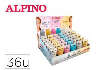 Expositor alpino gel maquillaje 24 glittter gel metalico + 12 glitter gel