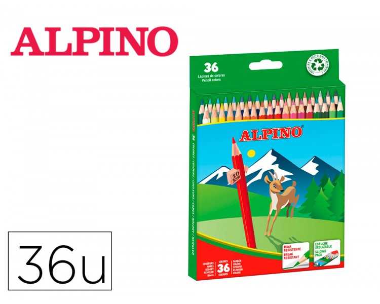 Lapices de colores alpino caja 36 unidades colores surtidos largos