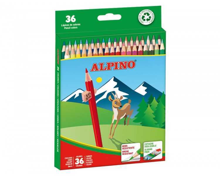 Lapices de colores alpino caja 36 unidades colores surtidos largos