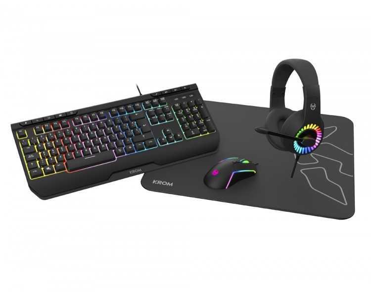 Kit gaming krom kenya 4 in 1 rgb auriculares / teclado / raton / alfombrilla
