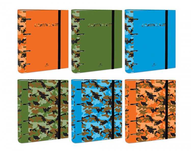 Carpeta de 4 anillas de 40 mm mixtas carton forrado folio colores surtidos camuflaje 6 diseños