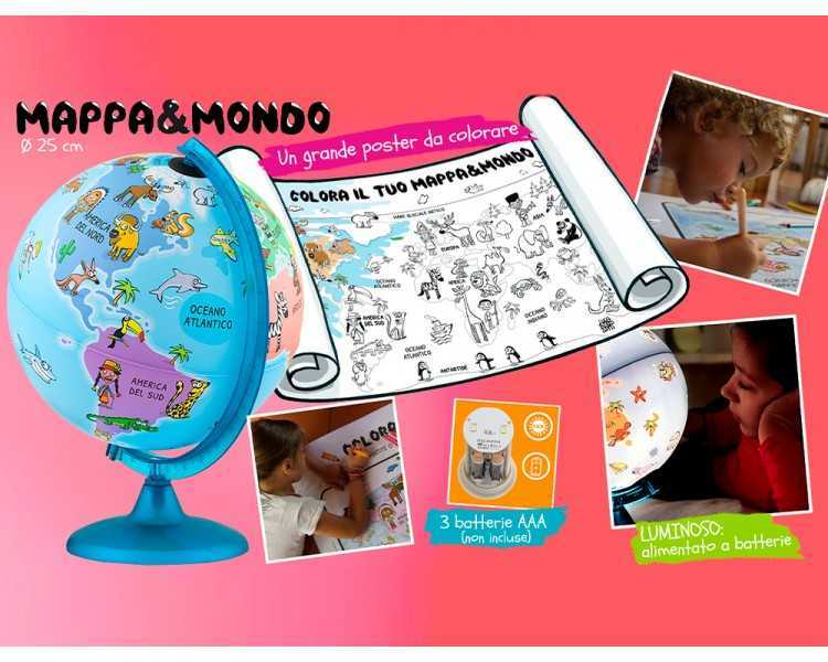 Globo terraqueo nova rico con luz infantil mappa&mondo base y meridiano color azul diametro 25 cm