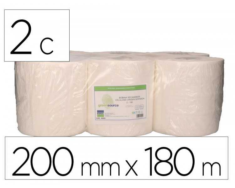 Papel secamanos bunzl greensource 2 capas celulosa blanca 200 mm x 180 mt paquete de 6 rollos