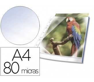 Funda multitaladro durable premium din a4 polipropileno 80 mc cristal con borde color azul bolsa de 10 unidades
