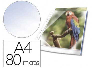 Funda multitaladro durable premium din a4 polipropileno 80 mc cristal con borde color azul bolsa de 10 unidades