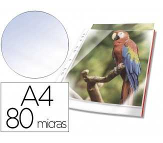Funda multitaladro durable premium din a4 polipropileno 80 mc cristal con borde color rojo bolsa de 10 unidades