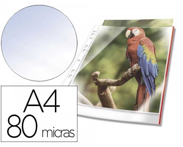 Funda multitaladro durable premium din a4 polipropileno 80 mc cristal con borde color rojo bolsa de 10 unidades