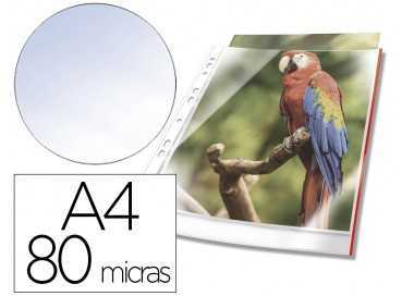 Funda multitaladro durable premium din a4 polipropileno 80 mc cristal con borde color rojo bolsa de 10 unidades