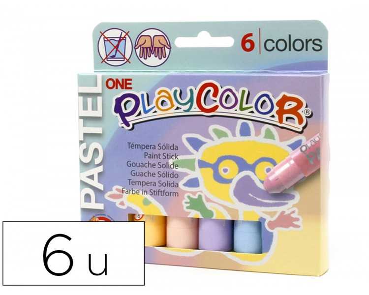 Tempera solida en barra playcolor pastel one caja de 6 unidades colores surtidos