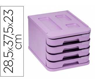 Fichero cajones de sobremesa faibo plastico 100% reciclable 4 cajones violeta pastel 28,5x37,5x23 cm