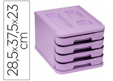 Fichero cajones de sobremesa faibo plastico 100% reciclable 4 cajones violeta pastel 28,5x37,5x23 cm